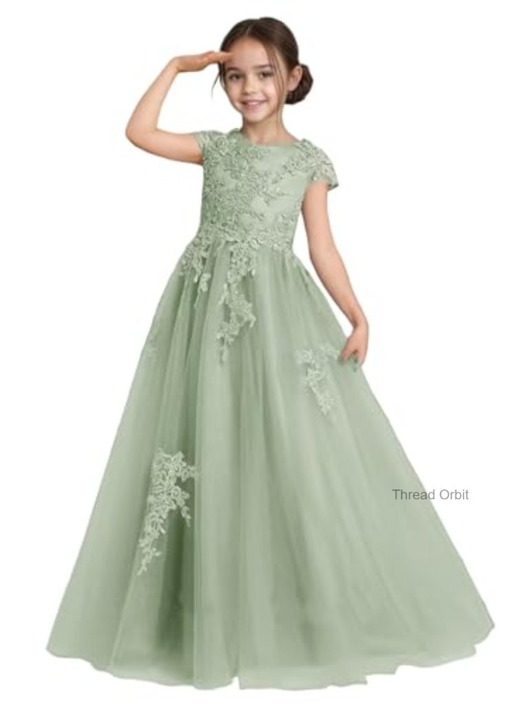 Lace Applique Tulle Satin A-Line Princess Flower Girl Dress